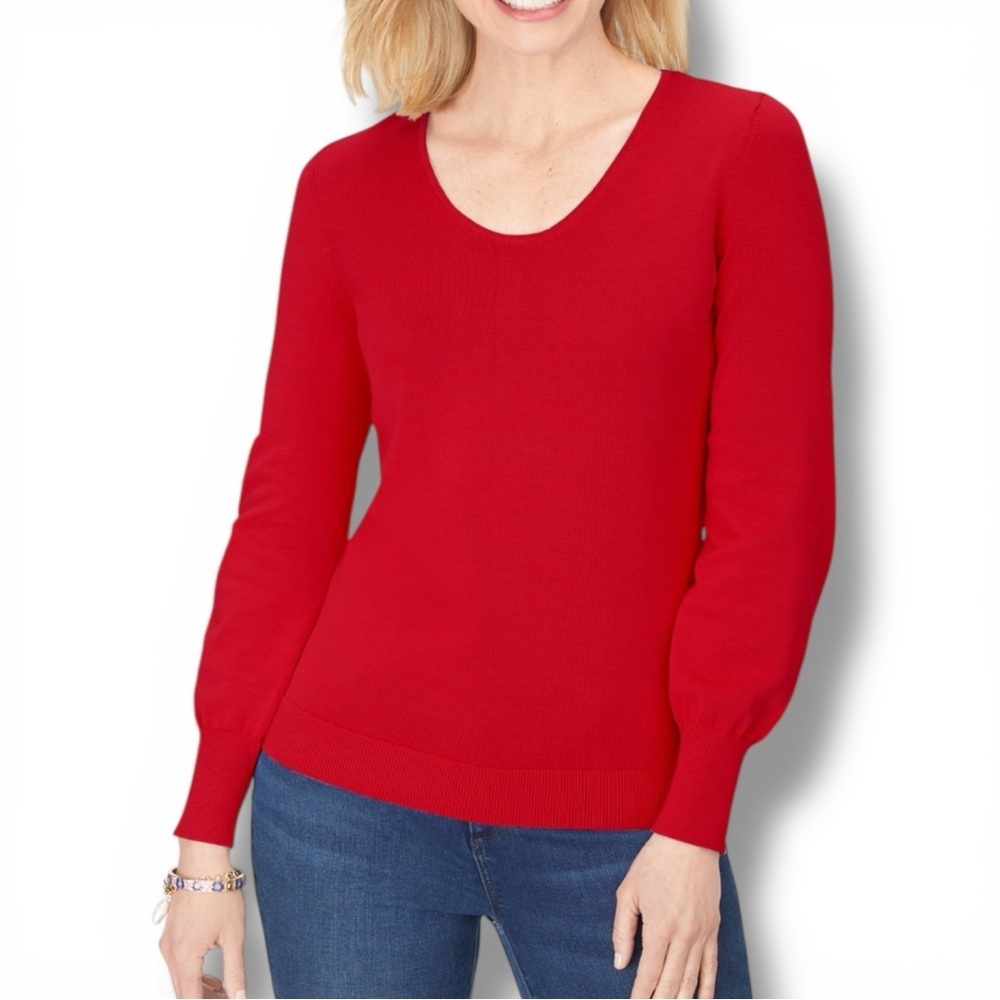 TALBOTS Bishop Sleeve Sweater - Solid Red Pop Plus 1X